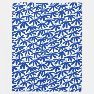 Stilisierte Blumen - Blaue und weiße Schattierunge Fleecedecke