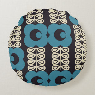 Stilisierte Blumen: Moderne Vintage-Geometrie. Rundes Kissen