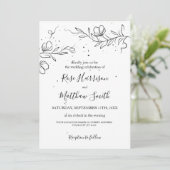 Stilisierte Blumenzweig und Tropfen Tinte Hochzeit Einladung (Stehend Vorderseite)