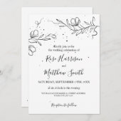 Stilisierte Blumenzweig und Tropfen Tinte Hochzeit Einladung (Vorne/Hinten)