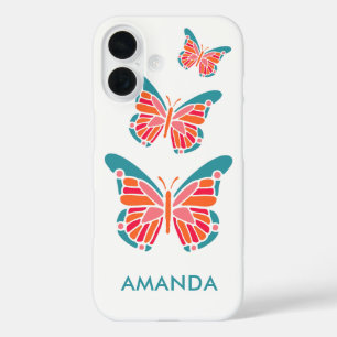 Stilisierte Butterfly-individuelle Name iPhone 16 Hülle