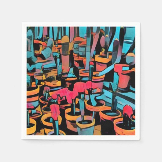 Stilisierte Cactus Pots Paper Napkin Serviette (Vorderseite)