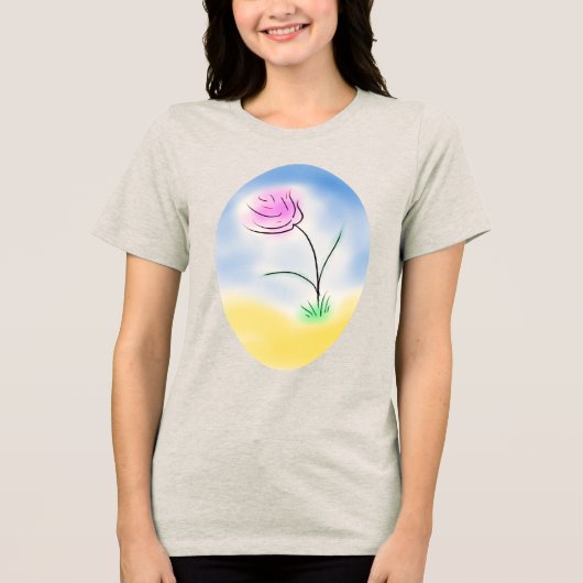 Stilisierte Cameo-Szene einer glücklich rosa Blume Tri-Blend Shirt (Vorderseite)
