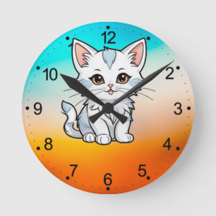 Stilisierte Cat Cartoon Line Art Design-52316 Runde Wanduhr