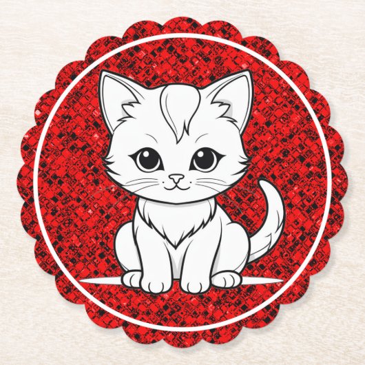 Stilisierte Cat Kitten Line Art Design-52315 Untersetzer (Vorderseite)