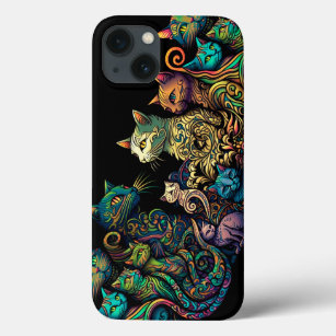 Stilisierte Cat Tribe Colors auf Black Frieze Case-Mate iPhone Hülle