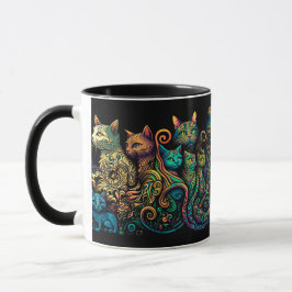 Stilisierte Cat Tribe Colors auf Black Frieze Tasse