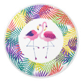 Stilisierte Coconut Leaf & Pink Flamingos Keramikknauf (Vorderseite)