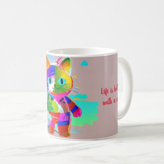 Stilisierte coole Katze Kaffeetasse (VorderseiteRechts)