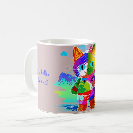 Stilisierte coole Katze Kaffeetasse (Vorderseite Links)