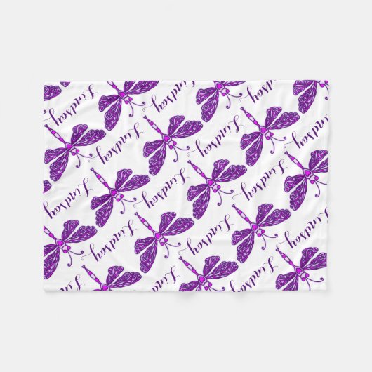 Stilisierte Drachenfliege lila Name gemusterte Dec Fleecedecke (Vorderseite (Horizontal))