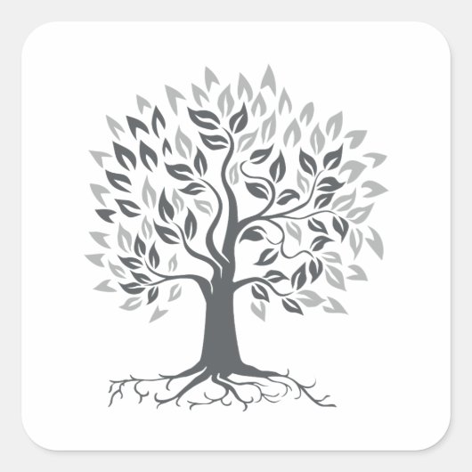 Stilisierte Eichenbaume mit Roots Retro Quadratischer Aufkleber (Vorderseite)
