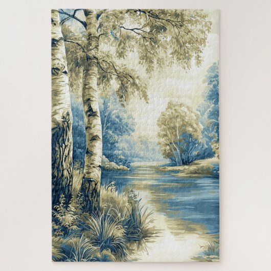 Stilisierte Flusslandschaft mit Birken Puzzle (Vertikal)