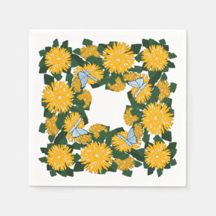 Stilisierte gelbe Wildblume Löwenzahn Schmetterlin Serviette