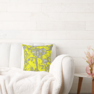 Stilisierte Gelbgraue Blume Kissen