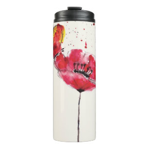 Stilisierte gemalte Wasserfarbe Mohnblume Thermosbecher