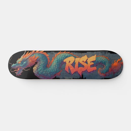 Stilisierte Graffiti Dragon Mural mit Bold 'RISE' Skateboard (Horizontal)