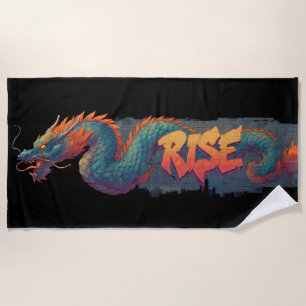 Stilisierte Graffiti Dragon Mural mit Bold 'RISE' Strandtuch