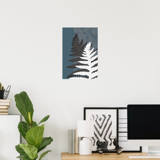 Stilisierte Graue Fern Leaf Poster (Heimbüro)