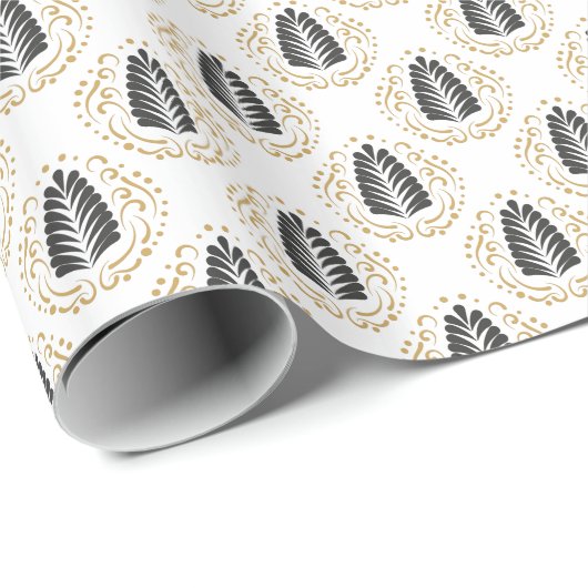 Stilisierte Gray & Gold Floral Damasks Geschenkpapier (Rolleneckpunkt)