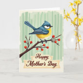 Stilisierte Grußkarte zum Muttertag mit Singvogel Karte (Gelbe Blume)