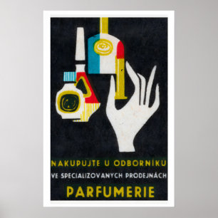 Stilisierte Hand hält ein Parfümfläschchen Poster