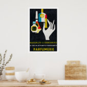 Stilisierte Hand hält ein Parfümfläschchen Poster (Küche)