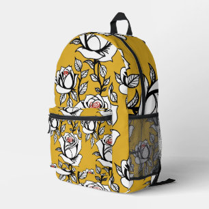 Stilisierte handgezeichnete Rosen in Schwarzweiß Bedruckter Rucksack