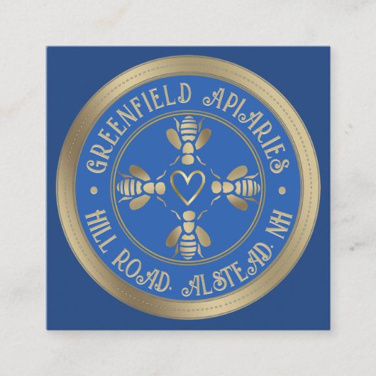 Stilisierte Honeybee Design Royal Blue mit Gold Quadratische Visitenkarte (Vorderseite)