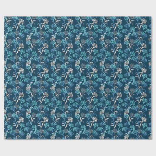 Stilisierte Hydrangea-Blumenmuster - Elegantes Bla Geschenkpapier (Flach)