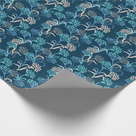 Stilisierte Hydrangea-Blumenmuster - Elegantes Bla Geschenkpapier (Ecke)