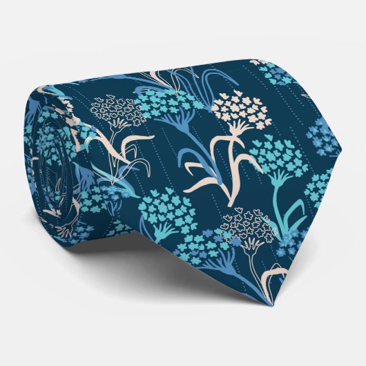 Stilisierte Hydrangea-Blumenmuster - Elegantes Bla Krawatte (Gerollt)