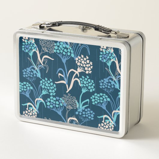 Stilisierte Hydrangea-Blumenmuster - Elegantes Bla Metall Brotdose (Rückseite)