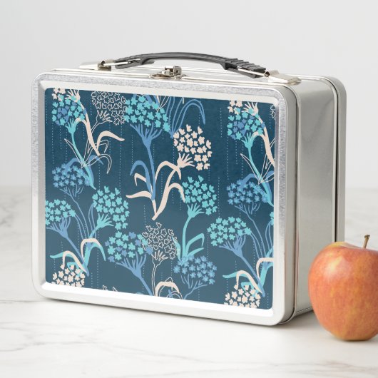 Stilisierte Hydrangea-Blumenmuster - Elegantes Bla Metall Brotdose (Beispiel)