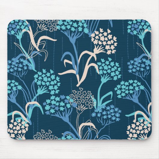 Stilisierte Hydrangea-Blumenmuster - Elegantes Bla Mousepad (Vorne)