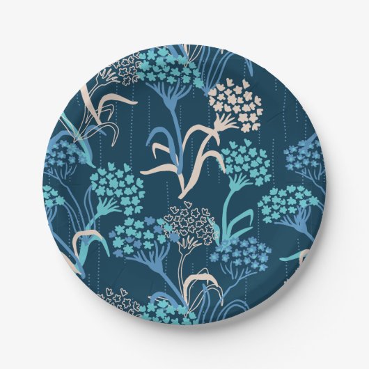 Stilisierte Hydrangea-Blumenmuster - Elegantes Bla Pappteller (Vorderseite)