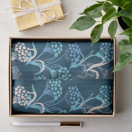 Stilisierte Hydrangea-Blumenmuster - Elegantes Bla Seidenpapier (Geschenk)