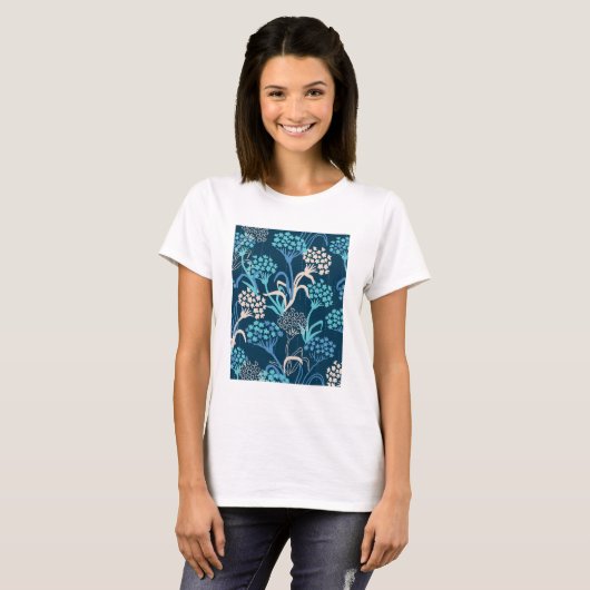 Stilisierte Hydrangea-Blumenmuster - Elegantes Bla T-Shirt (Vorne ganz)