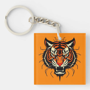Stilisierte Illustration eines Tigerschädels Schlüsselanhänger