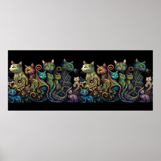 Stilisierte Katzenstammfarben auf Black Frieze Pos Poster (Vorne)