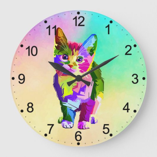 Stilisierte Kitten Prismatic Design-32345 Große Wanduhr (Vorderseite)