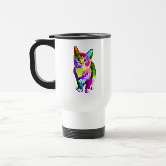 Stilisierte Kitten Prismatic Design-32345 Reisebecher (Links)