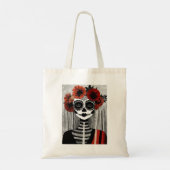Stilisierte La Catrina Tote Tasche in rot, schwarz (Rückseite)