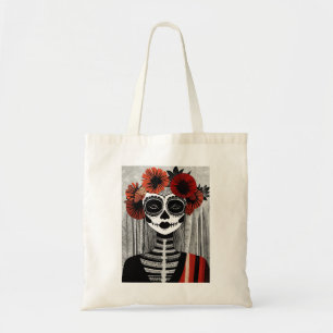 Stilisierte La Catrina Tote Tasche in rot, schwarz