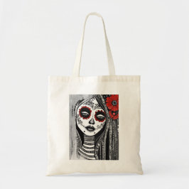 Stilisierte La Catrina Tote Tasche in rot, schwarz