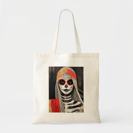 Stilisierte La Catrina Tote Tasche in rot, schwarz (Vorne)