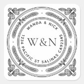 Stilisierte Leaf-Rücksendeadressen-Aufkleber - kun Quadratischer Aufkleber (Vorderseite)