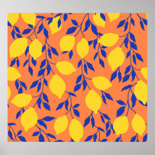 Stilisierte Lemons Vintag tropisches Muster Poster