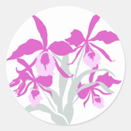 Stilisierte lila Orchideenaufkleber Runder Aufkleber