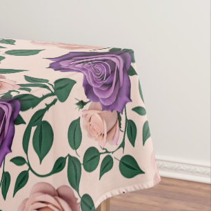 Stilisierte lila Rosen mit grünen Akzenten Tischdecke
